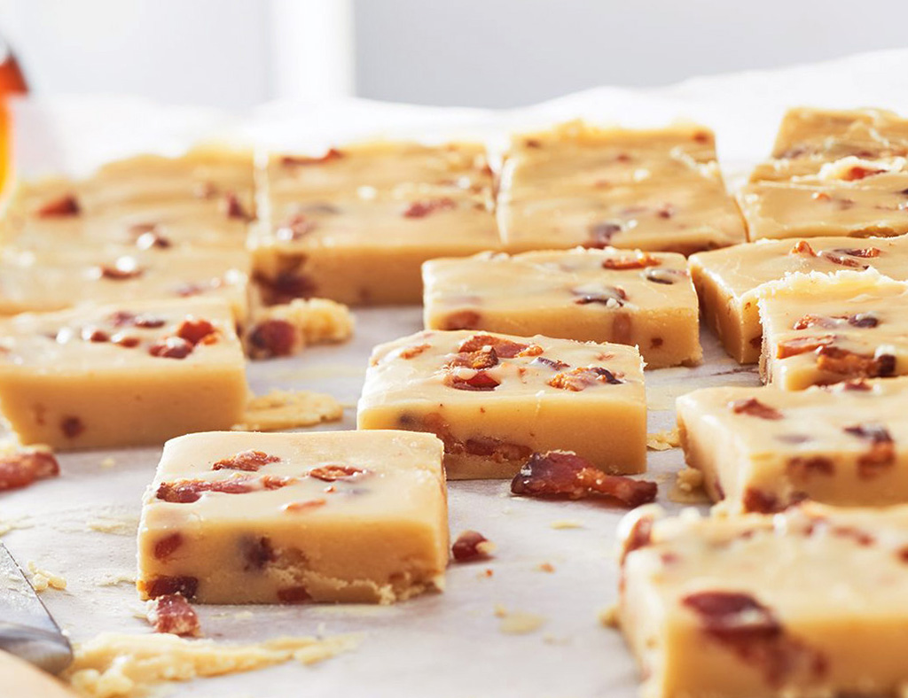 Many pieces of Bacon-Peanut Fudge bars.