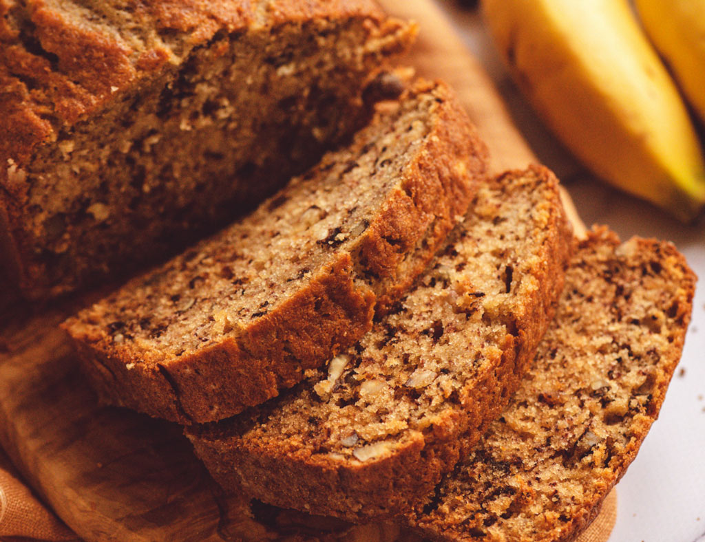 Sliced Maple-Banana Bread with Walnuts