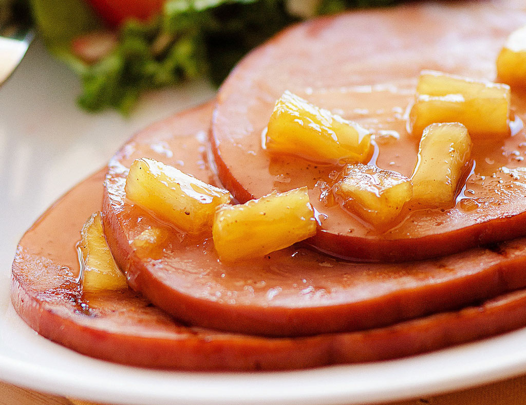 Beautiful slices of Ham with Glazed Pineapple.